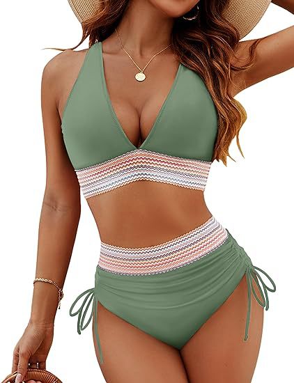 Women's High Waist Bikini Set Solid Color 2-Piece Swimwear –| AdriaPulse