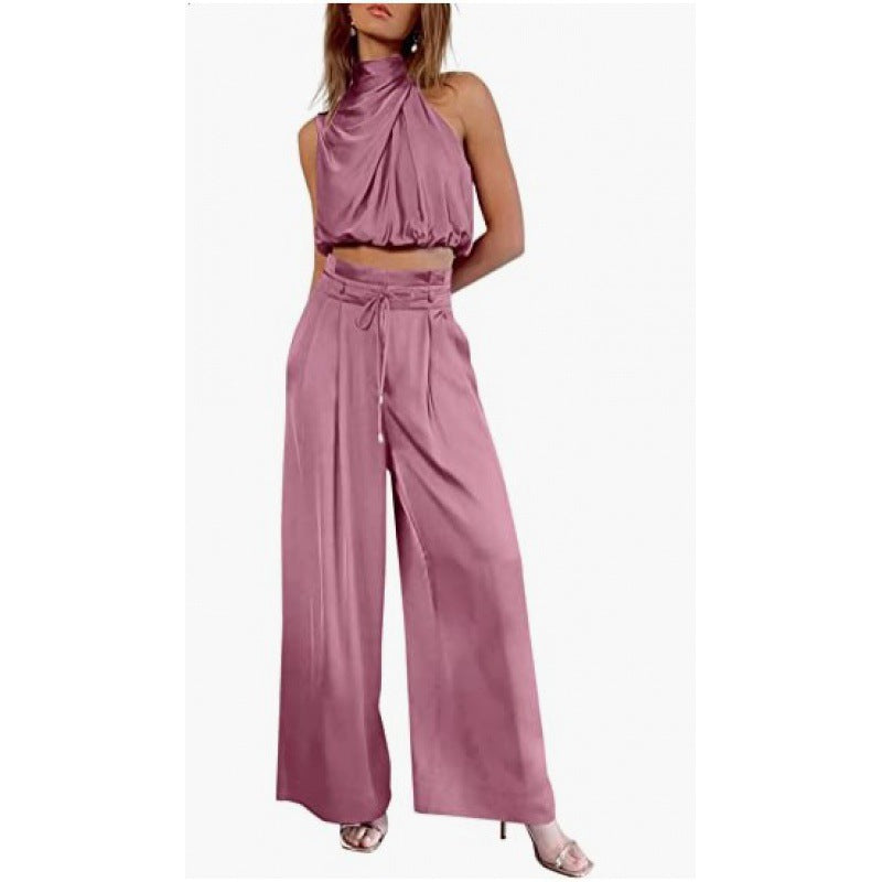 Women's Sleeveless Crop Top Wide-Leg Pants 2-Piece Summer Set Street Style Co-Ord – AdriaPulse
