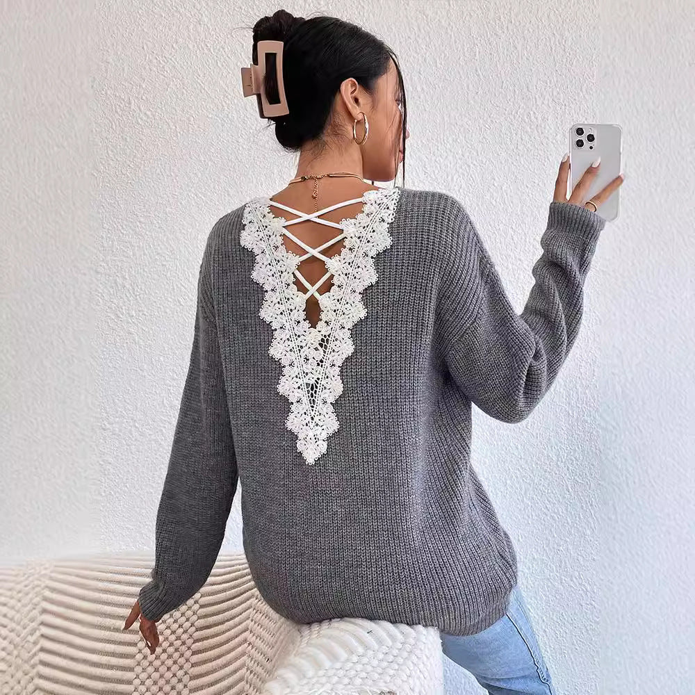 Vêtements Y2k Pull col en V pour femmes Hiver Dos Nu Streetwear Bandage Pull Cachemire Femme Vêtements de Mode de Haute Qualité
