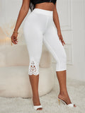 Fashion Slim Fit High Waist Pure Color Lace Patchwork Base Cropped Pants