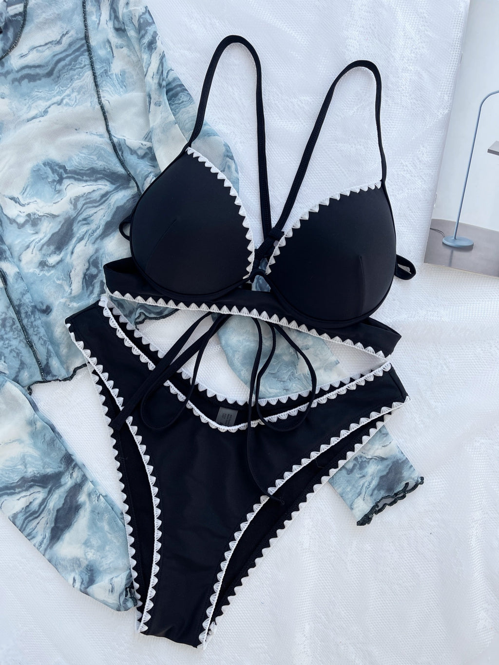 Damen Split Bikini Badeanzug – Schwarz Zweiteilig