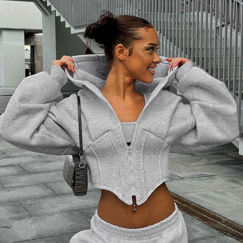 Sweat à Capuche Zippé Cardigan Y2K Mode Ins Veste Corset à Manches Longues Vêtements Femme