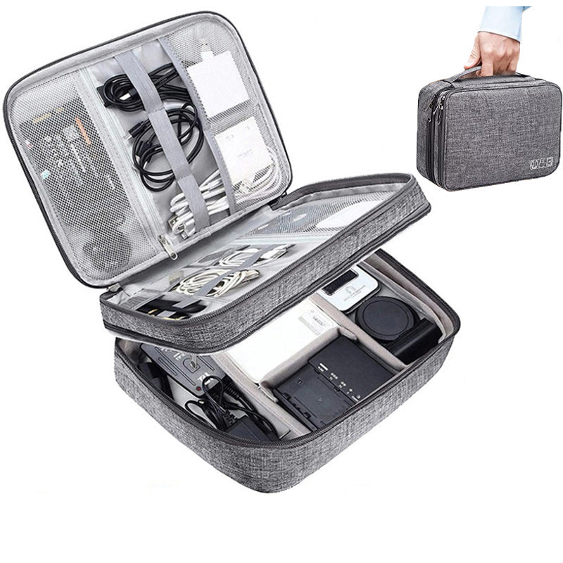 Electronics Organizer Travel Bag – Waterproof Double Layer Cable & Charger Case