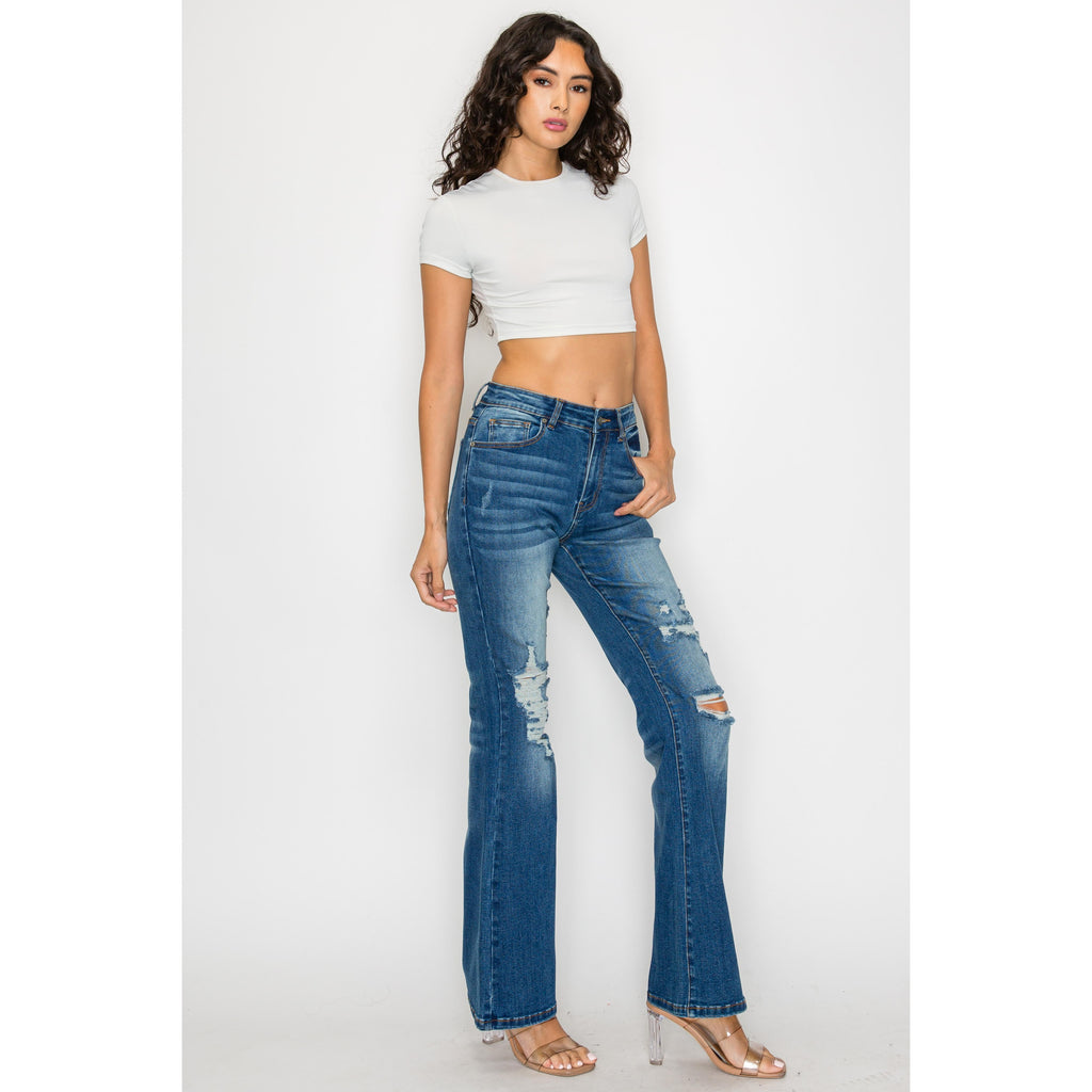 Women's High Waist Skinny Ankle Jeans Slim Fit Stretch Denim Pants Dark Blue Front View – AdriaPulse