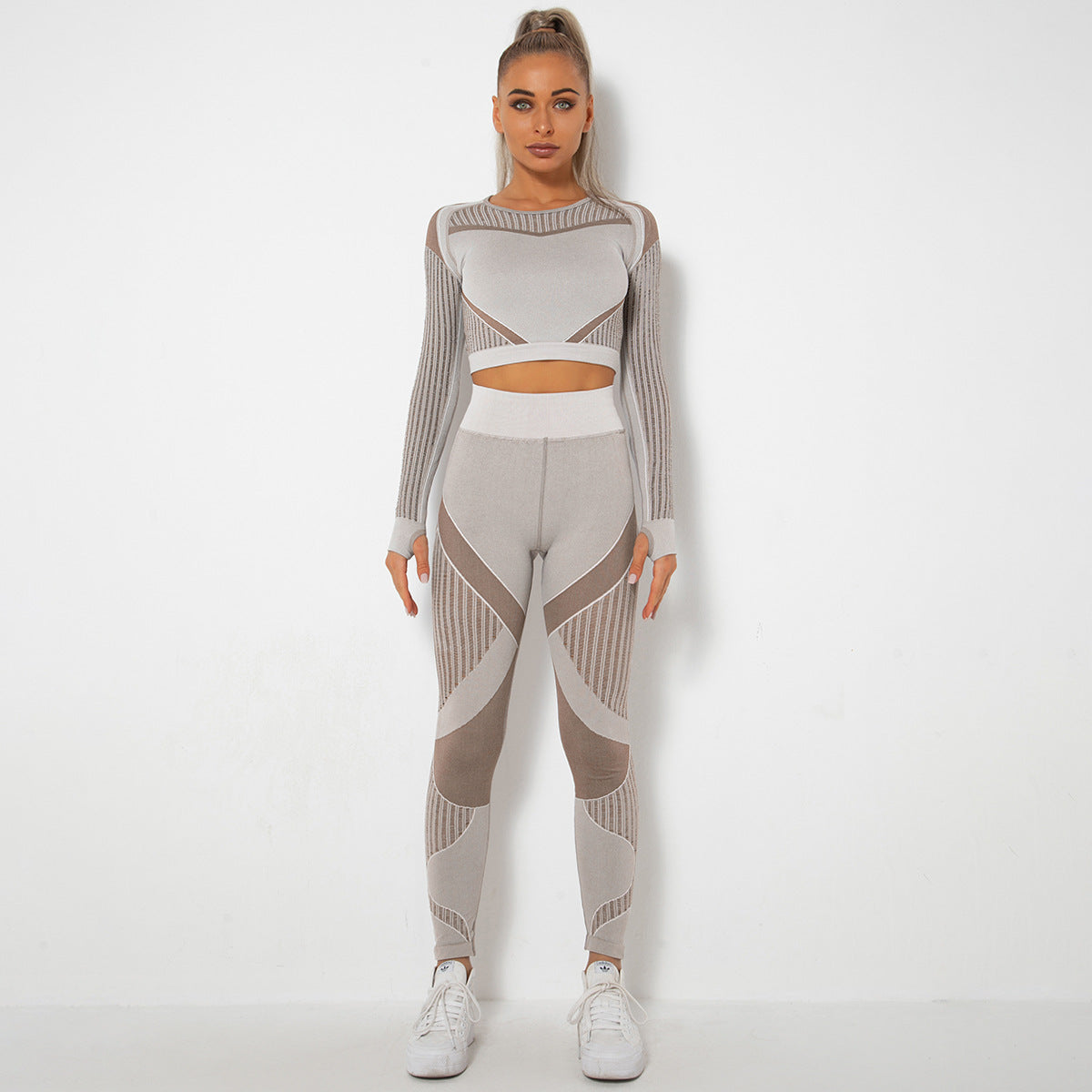 Women's Seamless Yoga Suit – Long Sleeve Knitted Activewear