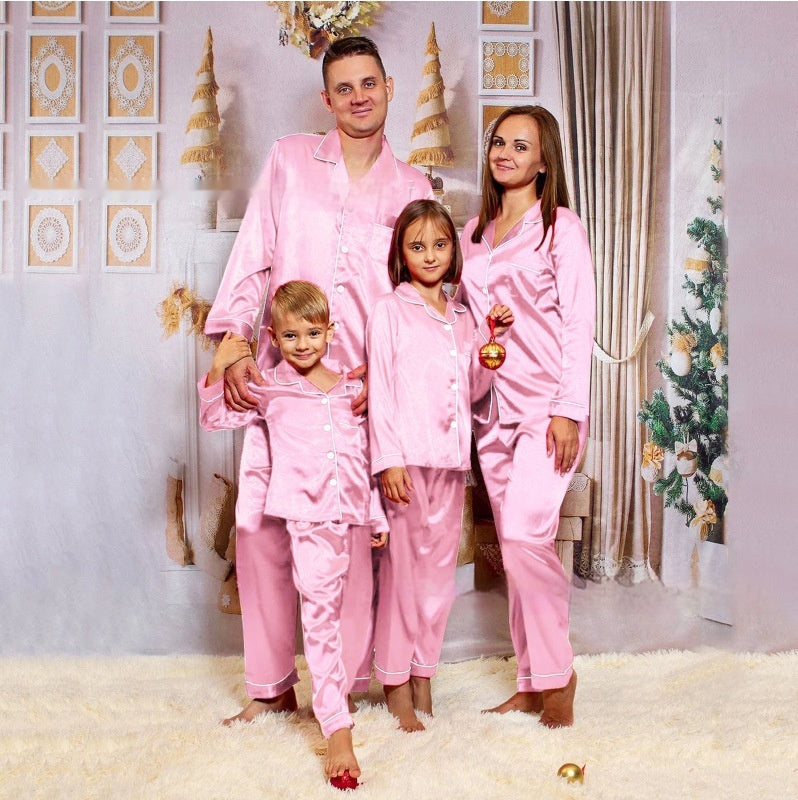 Parent-Child Ice Silk Satin Pajamas Set Black – Family Matching Sleepwear – AdriaPulse"