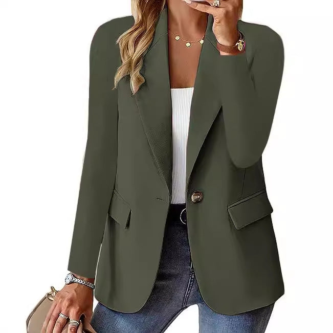 Blazer Décontracté Femme Manches Longues Couleur Unie Cardigan Décontracté Petite Veste de Costume Pour Femme Élégante Vêtement d'Extérieur de Bureau