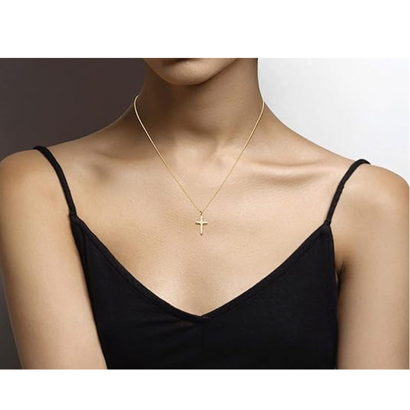 14K gold plated small cross pendant necklace for women on 18-inch chain, dainty nickel-free brass layering jewelry – AdriaPulse"