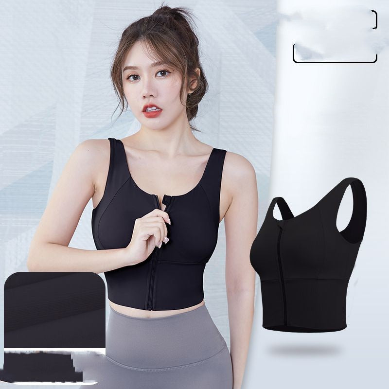 Women's Front Zipper Sports Bra Black — AdriaPulse