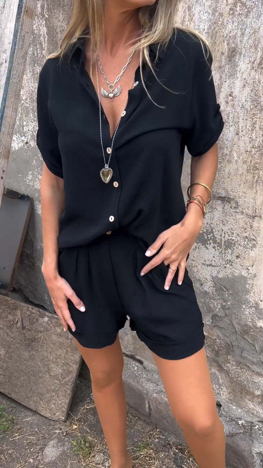 Women's Linen Short Sleeve Shirt & Shorts Two-Piece Suit – AdriaPulse