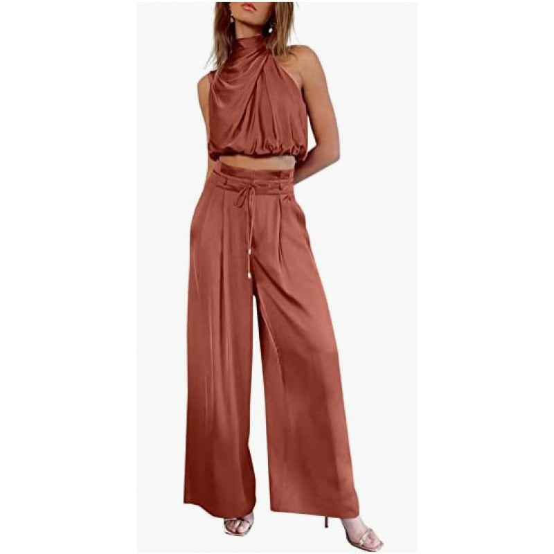 Women's Sleeveless Crop Top Wide-Leg Pants 2-Piece Summer Set Street Style Co-Ord – AdriaPulse
