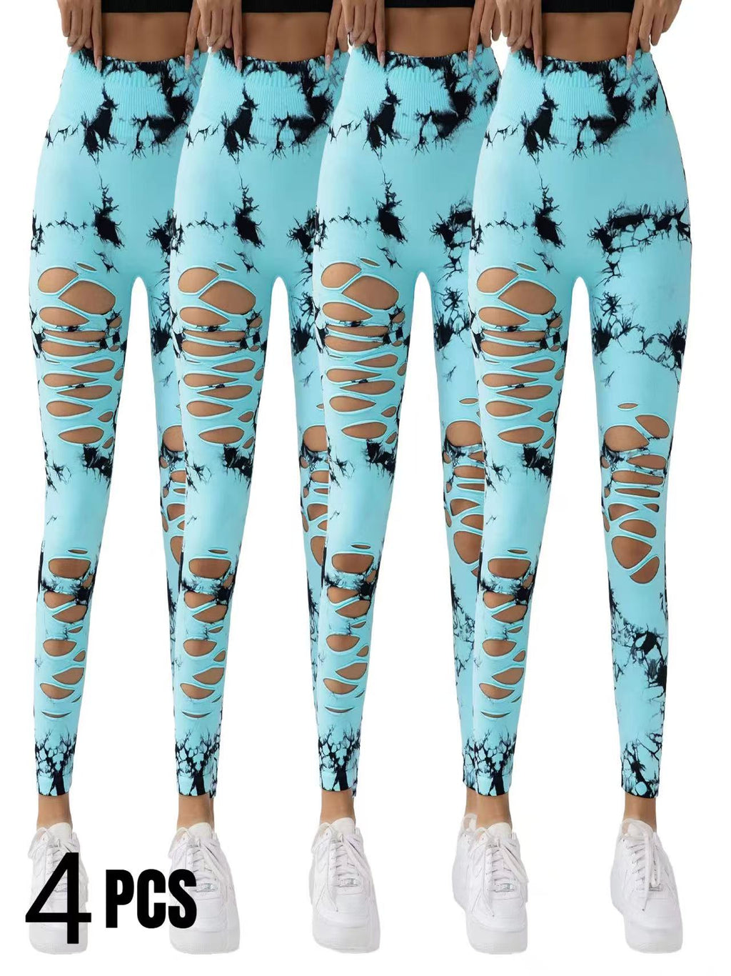 4-Pack Hollow-Out Tie-Dye High-Waist Tummy Control Yoga Pants