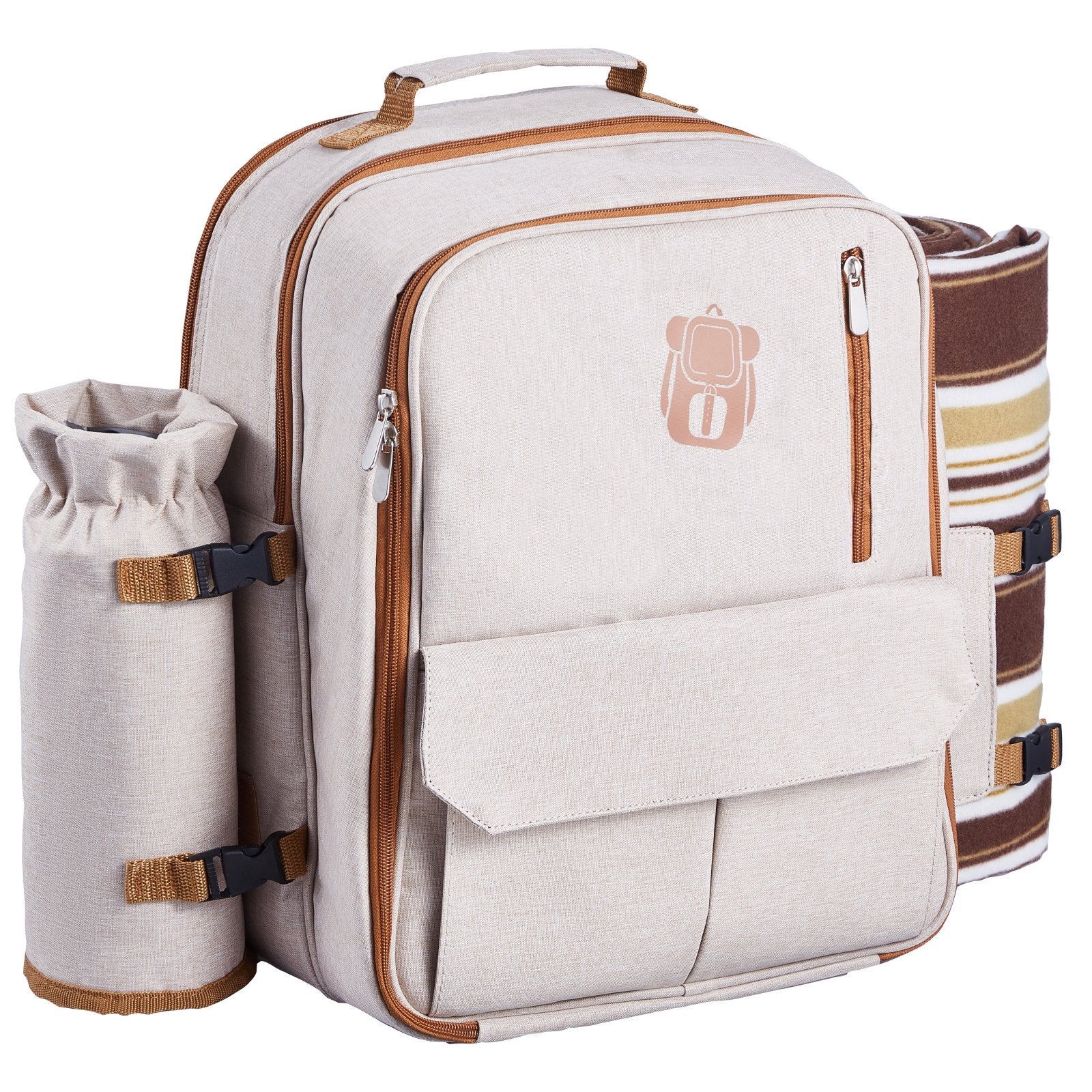 Beach Picnic Backpack Bag For 4 Person With Cooler Compartment Blanket