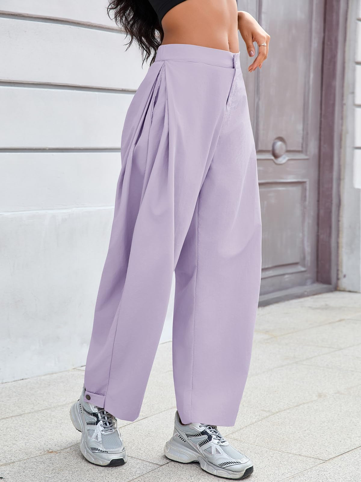 Damen Barrel-Leg Hose – Weite Baggy-Hose mit Taschen