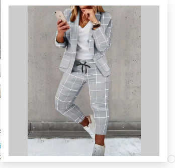 Multicolor Print Casual Suit Commuter Blazer Pants Set