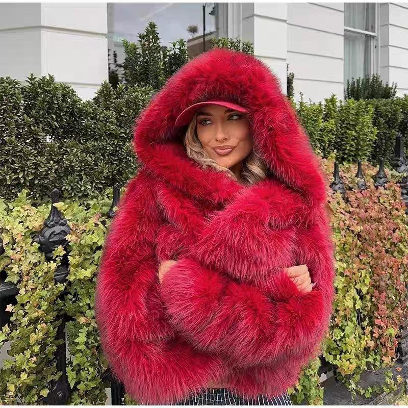 Manteau tendance dégradé en fausse fourrure pour femme – Automne-Hiver