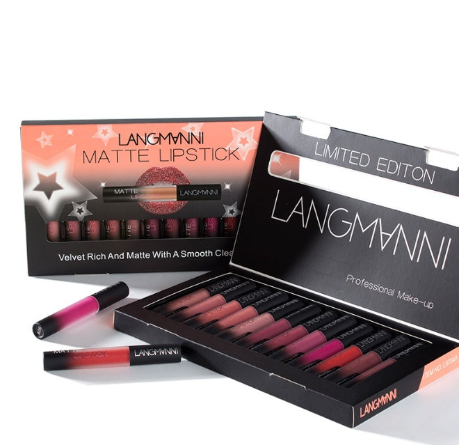 Langmanni Matte Velvet Lipstick Set – 12pcs Waterproof Long-Lasting