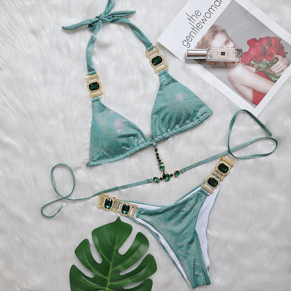 Glitter Halter Bikini Set – Women's Polyester Swimwear S–XL