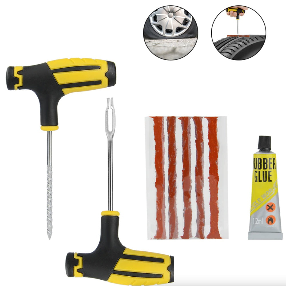 68-piece DIY flat tire repair plug patch kit for car truck and motorcycle in black and yellow – AdriaPulse