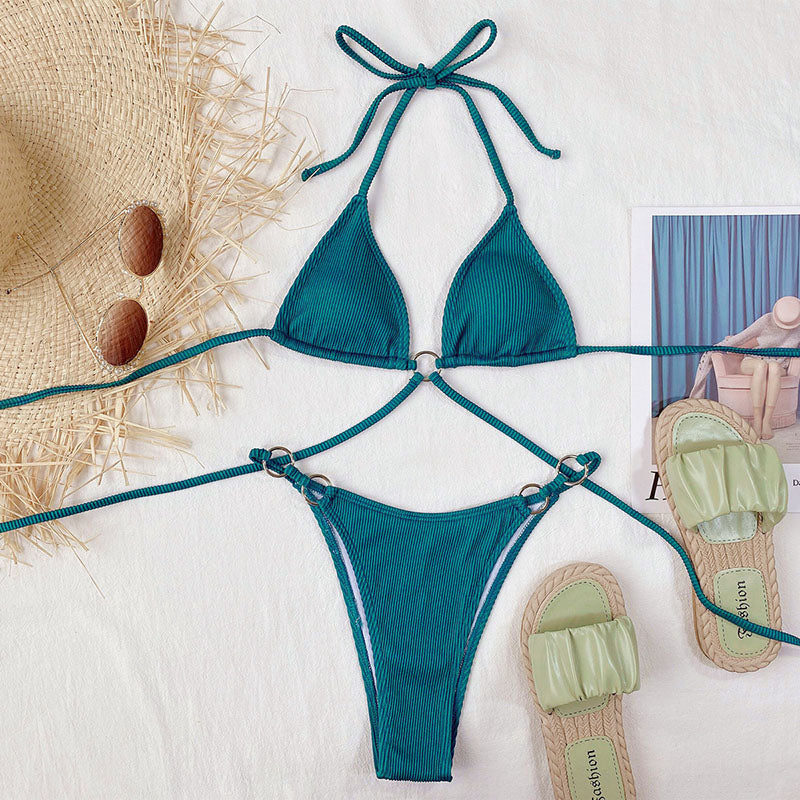 Einfarbiges Bikini-Set | Sexy Strandbadeanzug für Damen – Grün