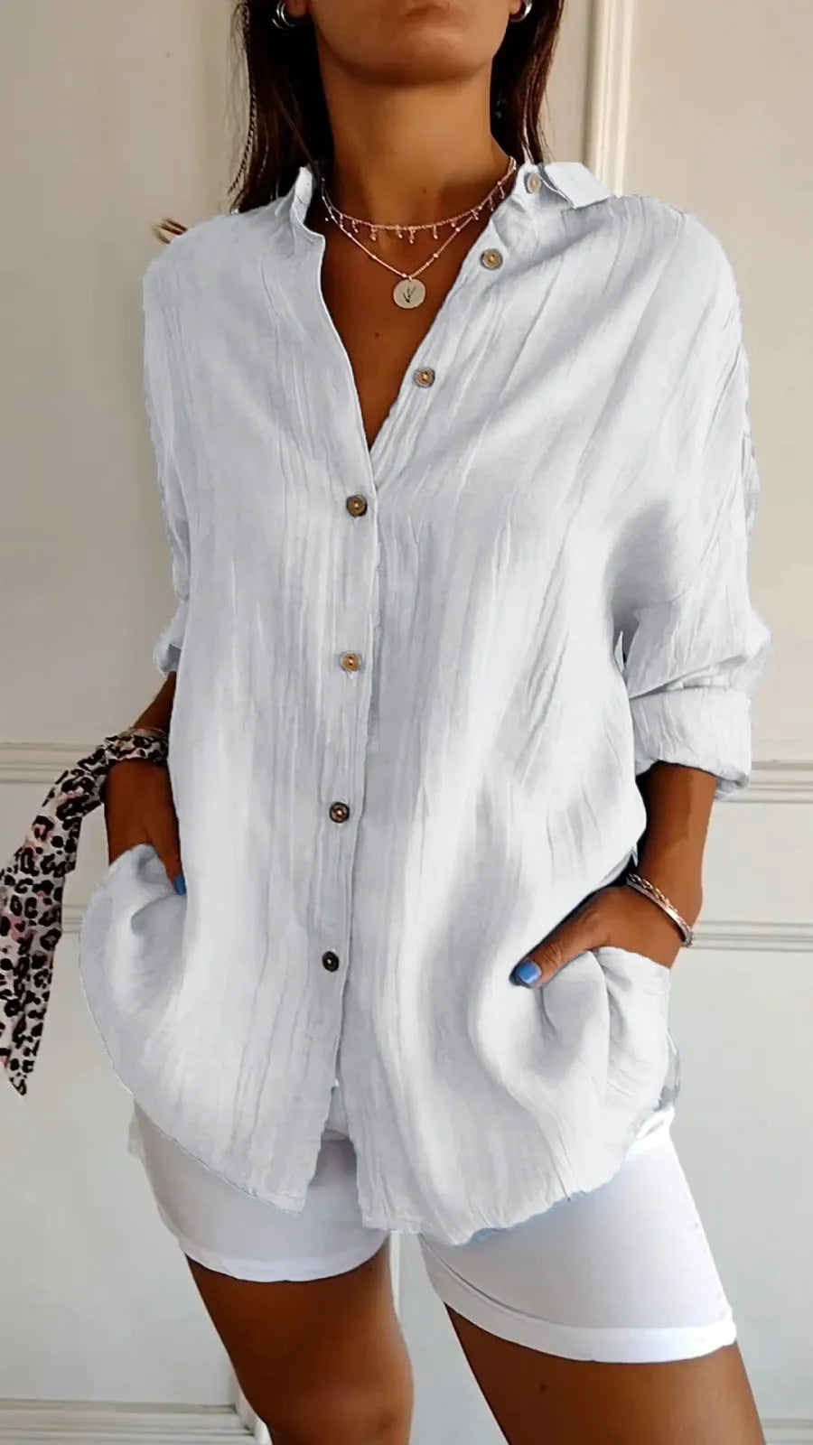 Lapel Long Sleeve Pleated Shirt Women Loose Single-Breasted Top AdriaPulse
