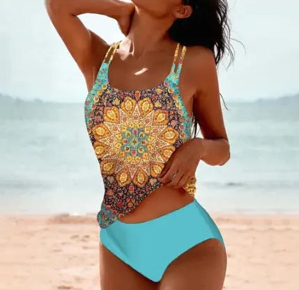 Vintage High Waist Two-Piece Swimsuit Retro Print Conservative Bikini – AdriaPulse
