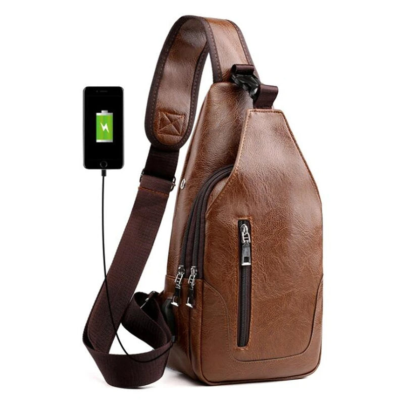 Men's Leather Crossbody Messenger Bag – Vintage Chest Sling Bag for Business & Casual