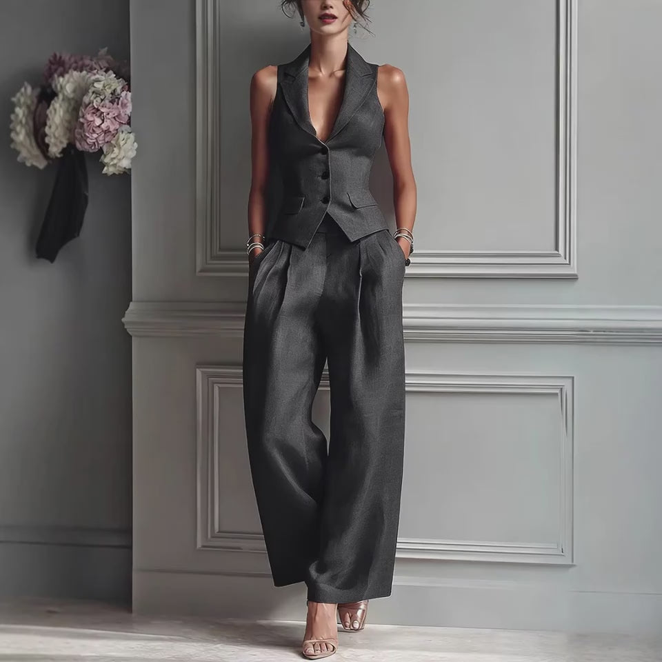 Women's Sleeveless Vest Wide-Leg Pants Two-Piece Set Casual Summer Suit – AdriaPulse

