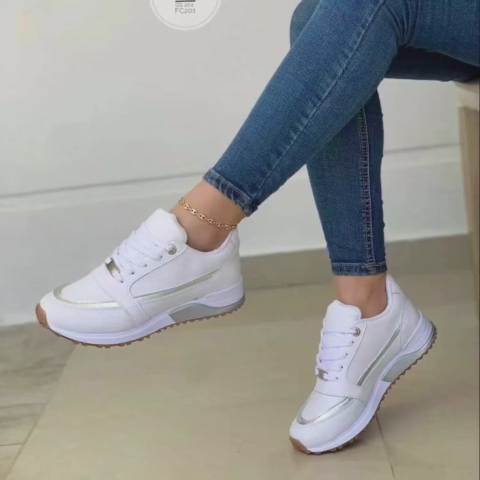 1Women's Casual Lace-Up Flat Sneakers Sequin Colorblock Apricot – AdriaPulse"